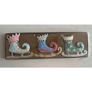 NIB Mackenzie Childs Home Sweet Snow Skate Ornaments Set Of 3